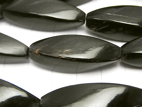 Buffalo Horn 4-Faceted Twist Faceted Rice, 35x12x12mm, Black, Half or 1-Strand Beads (approx. 13 inches/32 cm)