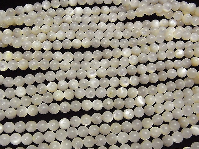 High Quality White Shell (Silver - lip Oyster) AAA Round 5mm 1strand beads (aprx.15inch / 37cm)