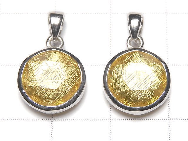 Meteoriten (Muonionalusta) Anhänger Beidseitig Fertig 12 mm Gelbgold Silber 925