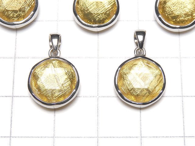 Meteoriten (Muonionalusta) Anhänger Beidseitig Fertig 12 mm Gelbgold Silber 925