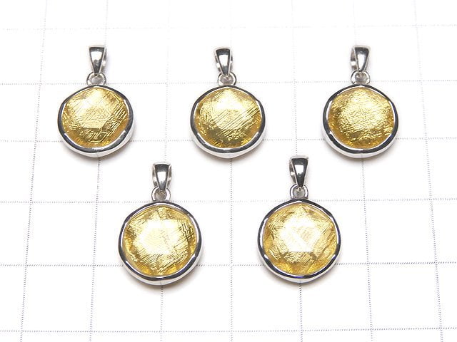 Meteoriten (Muonionalusta) Anhänger Beidseitig Fertig 12 mm Gelbgold Silber 925