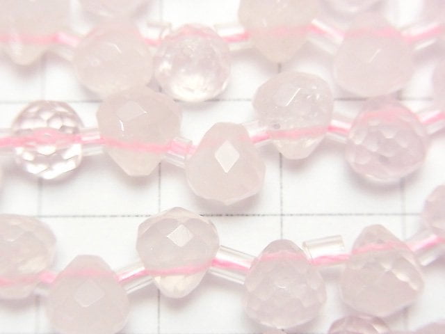 Rosenquarz AA++ Zwiebel Facettiert Briolette 7x7x7mm halbe oder 1Strang Perlen (ca. 15 Zoll / 36 cm)