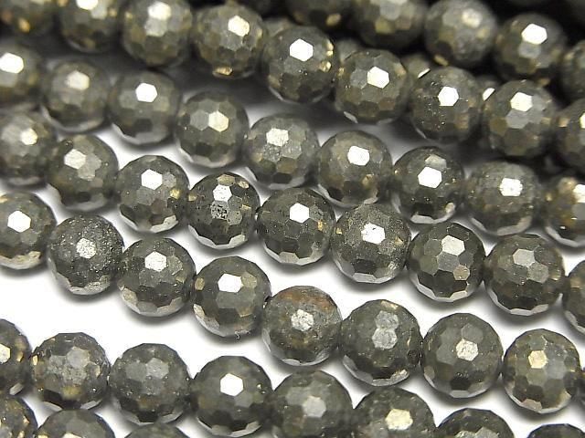 High Quality! Pyrite AAA 128Faceted Round 6mm half or 1strand beads (aprx.15inch/36cm)