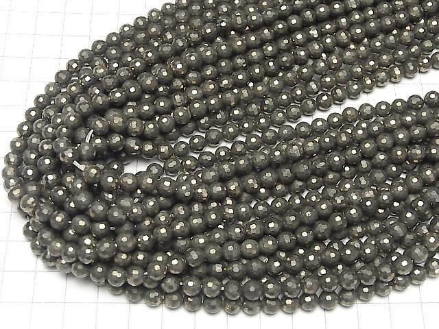 High Quality! Pyrite AAA 128Faceted Round 6mm half or 1strand beads (aprx.15inch/36cm)