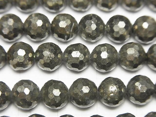 High Quality! Pyrite AAA 128Faceted Round 8mm half or 1strand beads (aprx.15inch/37cm)