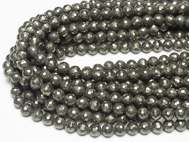 High Quality! Pyrite AAA 128Faceted Round 8mm half or 1strand beads (aprx.15inch/37cm)