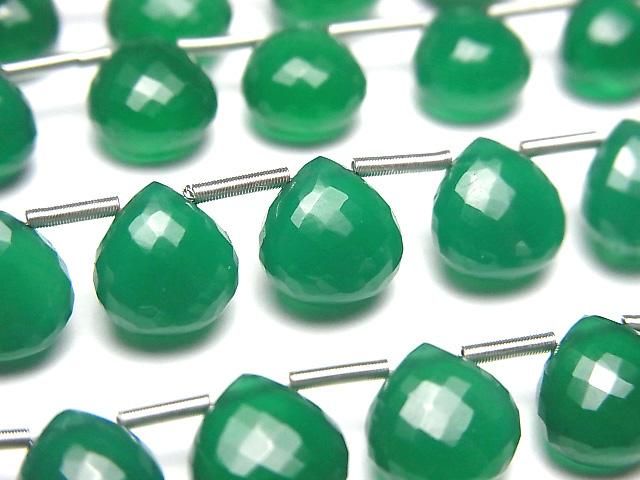 Mikroschnitt Hochwertiger Grüner Onyx AAA Kastanienform Facettierte Briolette 1Strang Perlen (8 Stück)