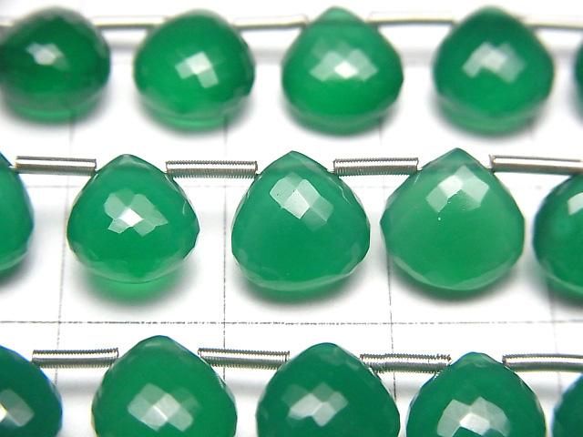 Mikroschnitt Hochwertiger Grüner Onyx AAA Kastanienform Facettierte Briolette 1Strang Perlen (8 Stück)