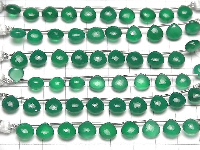 Mikroschnitt Hochwertiger Grüner Onyx AAA Kastanienform Facettierte Briolette 1Strang Perlen (8 Stück)