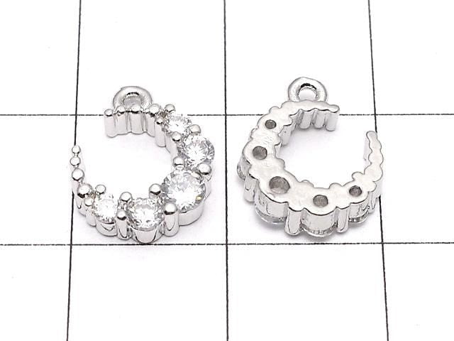 Metal Parts Crescent Moon Charm 12x10mm Silver Color (with CZ) 2pcs