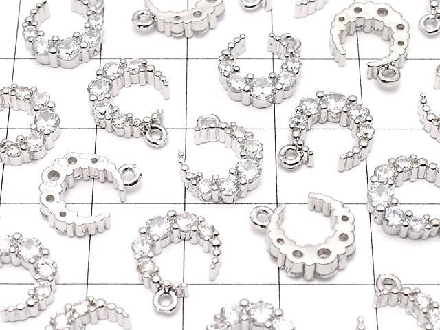 Metal Parts Crescent Moon Charm 12x10mm Silver Color (with CZ) 2pcs