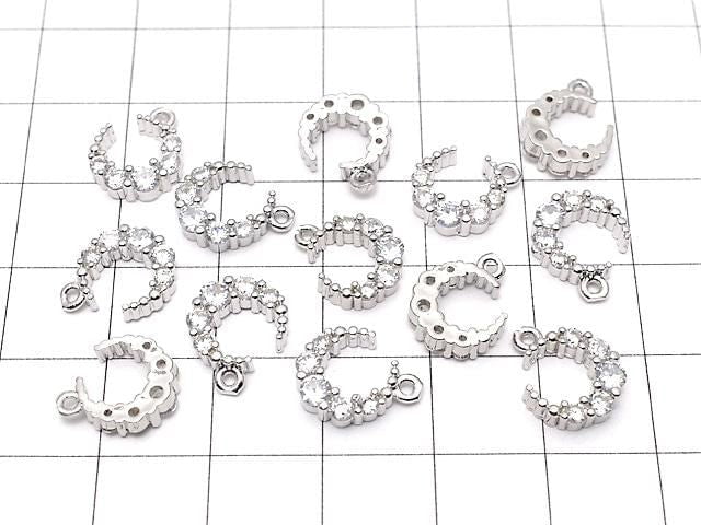 Metal Parts Crescent Moon Charm 12x10mm Silver Color (with CZ) 2pcs