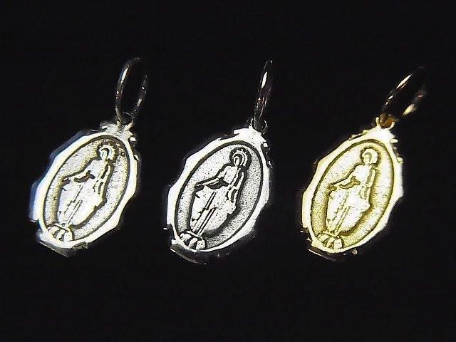 Silver 925 Miraculous Medal Motif Charm, 13x8mm, 1pc