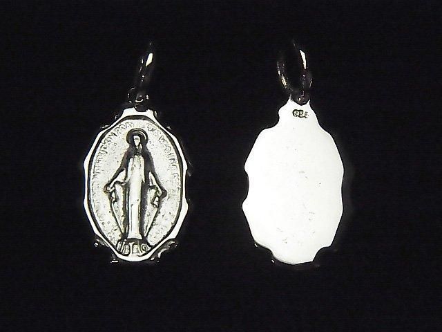 Silver 925 Miraculous Medal Motif Charm, 23x15mm, 1pc