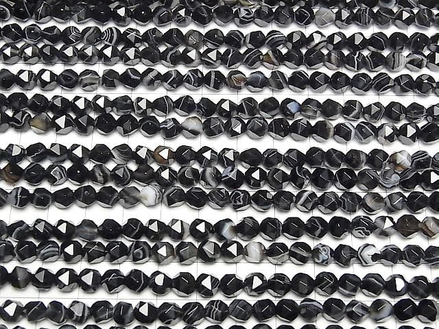 Onyx rayé, rond à 20 facettes, 6 mm, 1 fil de perles (environ 15 pouces/36 cm)