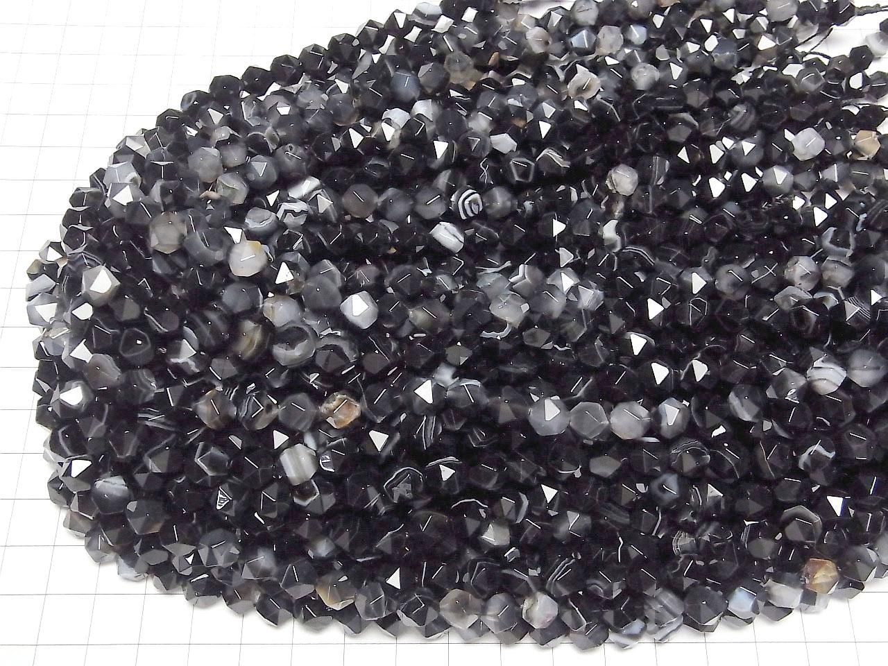 Onyx Rayé Rond à 20 Facettes 8mm, un fil (environ 15 pouces/36 cm)