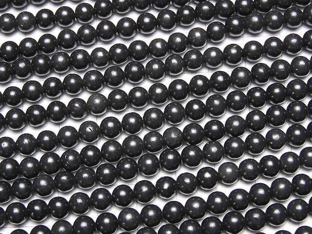 Russische Schungit AAA Rund 6 mm 1Strang Perlen (ca. 15 Zoll / 36 cm)