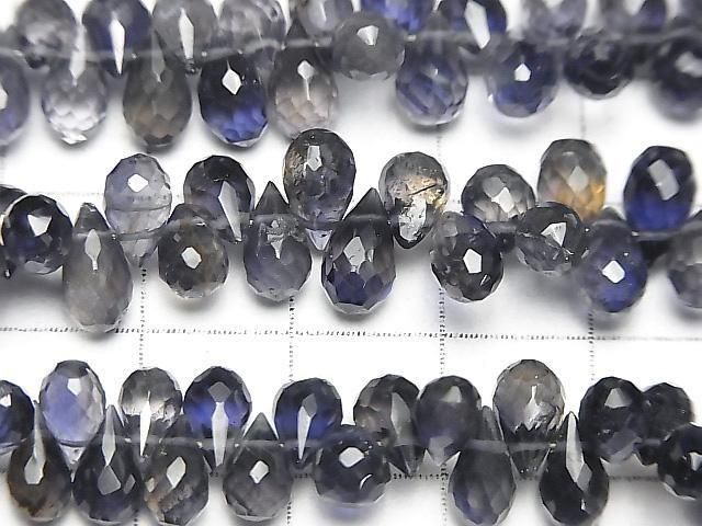 高品質堇青石AAA刻面水滴半串或1串珠子 (約7英吋/19公分)