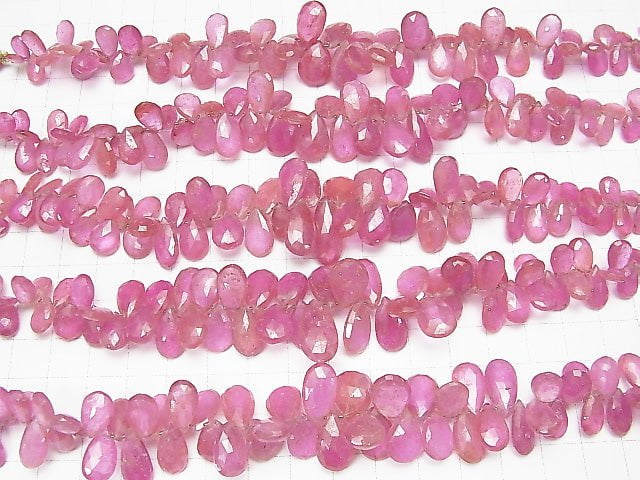 Rosa Saphir AA++ Tropfenform facettierte Briolette halb oder 1Strang Perlen (ca. 7 Zoll / 17 cm)