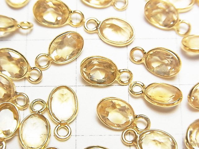 Hochwertiger Citrin AAA Zargenfassung oval facettiert 8x6mm 18KGP 5Stücke