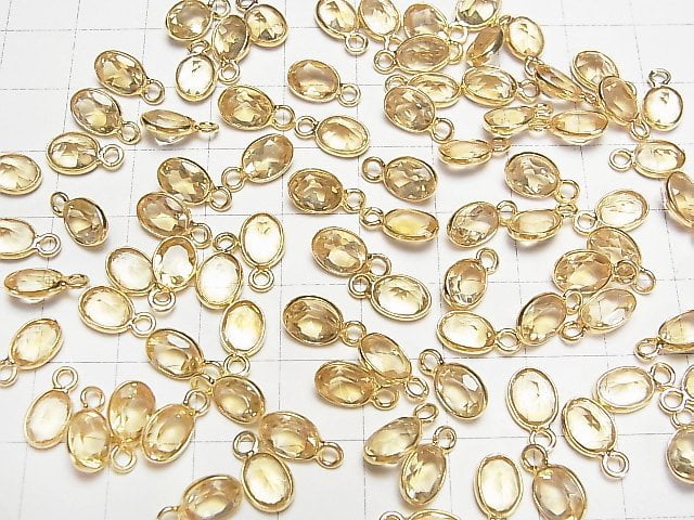 Hochwertiger Citrin AAA Zargenfassung oval facettiert 8x6mm 18KGP 5Stücke