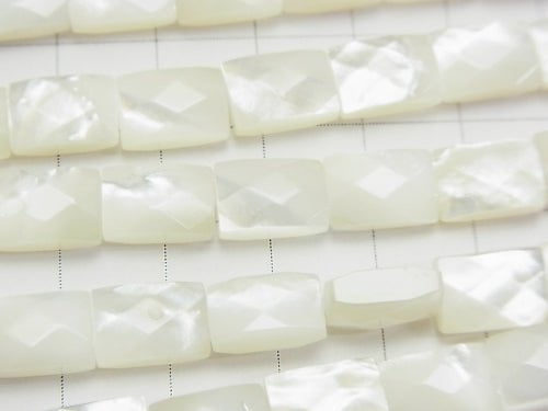 High Quality White Shell (Silver-lip Oyster)AAA Faceted Rectangle 10x7x4mm half or 1strand beads (aprx.15inch/38cm)