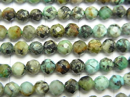 De haute qualité ! Perles rondes à 32 facettes en turquoise africaine de 4 mm, 1 fil (environ 15 pouces/37 cm)