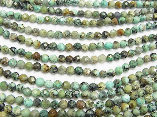 De haute qualité ! Perles rondes à 32 facettes en turquoise africaine de 4 mm, 1 fil (environ 15 pouces/37 cm)