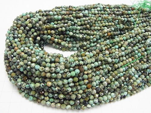 De haute qualité ! Perles rondes à 32 facettes en turquoise africaine de 4 mm, 1 fil (environ 15 pouces/37 cm)