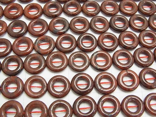 Poppy Jasper Coin (Donut) 15 x 15 x 3 mm half or 1 strand beads (aprx.15 inch / 37 cm)