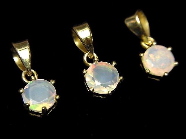 Hochwertiger äthiopischer Opal AAA runde facettierte 7x6mm Anhänger 18KGP