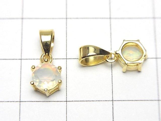 Hochwertiger äthiopischer Opal AAA runde facettierte 7x6mm Anhänger 18KGP