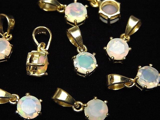 Hochwertiger äthiopischer Opal AAA runde facettierte 7x6mm Anhänger 18KGP