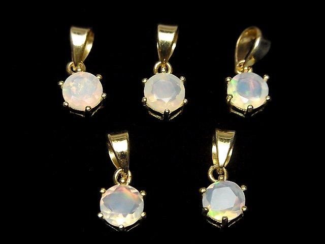 Hochwertiger äthiopischer Opal AAA runde facettierte 7x6mm Anhänger 18KGP