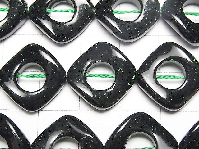 Grüner Goldstein Twist Diamant (Donut) 17x17x4mm halb oder 1 Strang Perlen (ca. 37 cm)