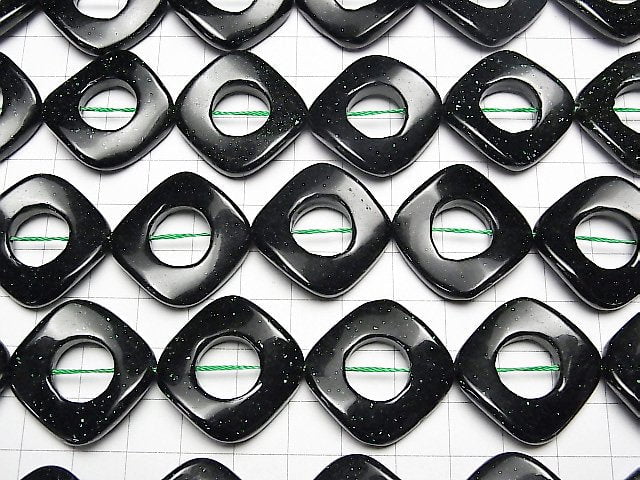 Grüner Goldstein Twist Diamant (Donut) 28x28x4mm halb oder 1 Strang Perlen (ca. 37 cm)