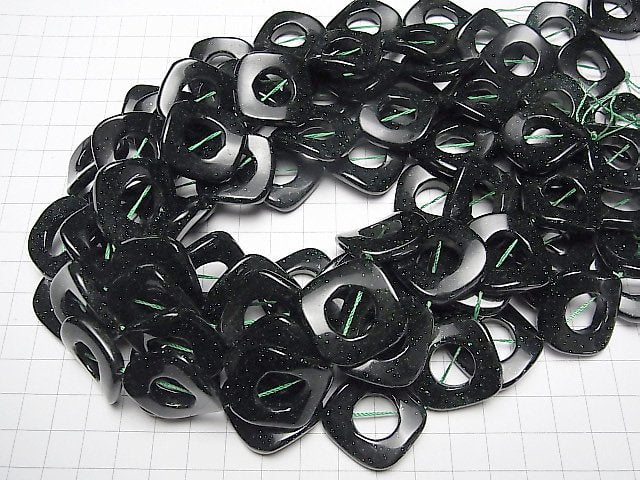 Grüner Goldstein Twist Diamant (Donut) 28x28x4mm halb oder 1 Strang Perlen (ca. 37 cm)