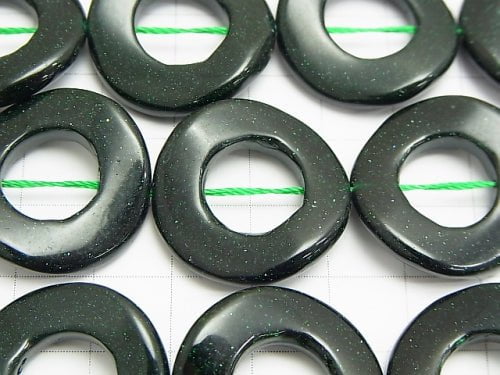 Green Goldstone Twist Coin (Donut) 25 x 25 x 4 mm half or 1 strand beads (aprx.15 inch / 37 cm)