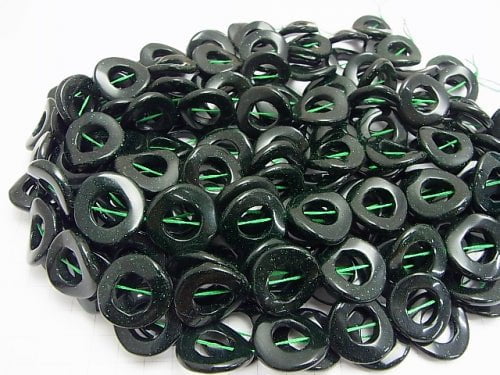 Green Goldstone Twist Coin (Donut) 25 x 25 x 4 mm half or 1 strand beads (aprx.15 inch / 37 cm)