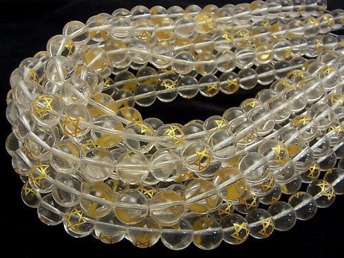 Goldene! 6-Punkte Stern Schnitzerei! Kristall AA++ Rund 8 mm, 10 mm, 12 mm halb oder 1strang Perlen (ca. 15 Zoll / 36 cm)