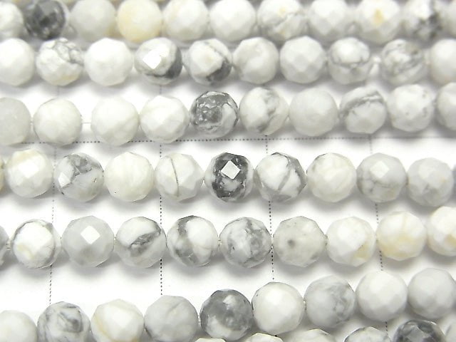 High Quality! Howlite Magnesite 32Faceted Round 4mm 1strand beads (aprx.15inch/38cm)