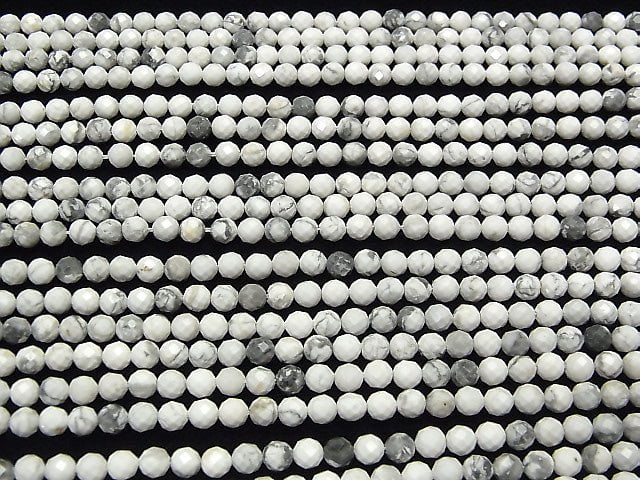 High Quality! Howlite Magnesite 32Faceted Round 4mm 1strand beads (aprx.15inch/38cm)
