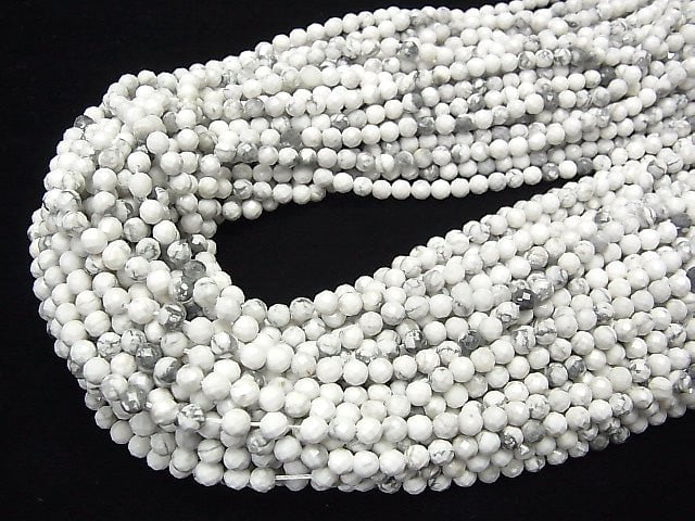 High Quality! Howlite Magnesite 32Faceted Round 4mm 1strand beads (aprx.15inch/38cm)