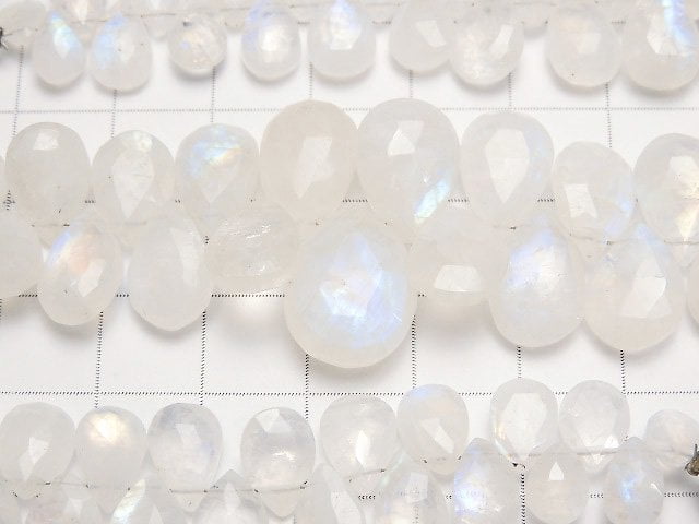 Hochwertiger Regenbogen-Mondstein AA++ Birnenform-facettierte Briolette 1Strang Perlen (ca. 7 Zoll / 17 cm)