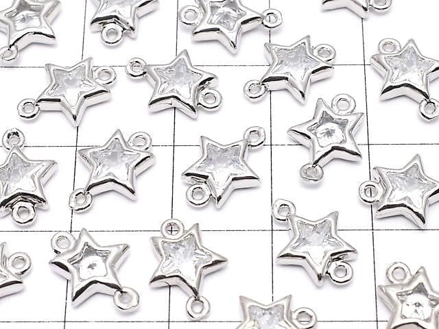 Metal Star Both Side Charms, Silver Color (with CZ), 5 Pieces