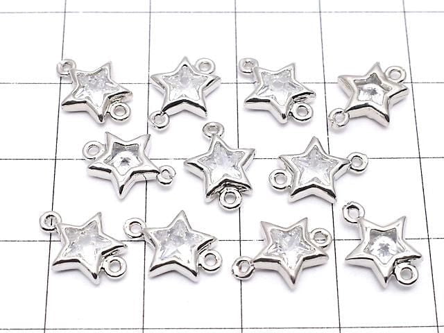 Metal Star Both Side Charms, Silver Color (with CZ), 5 Pieces
