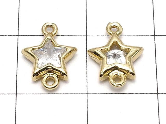 Metal Star Both Side Charms, Gold Color (with CZ), 5 Pieces