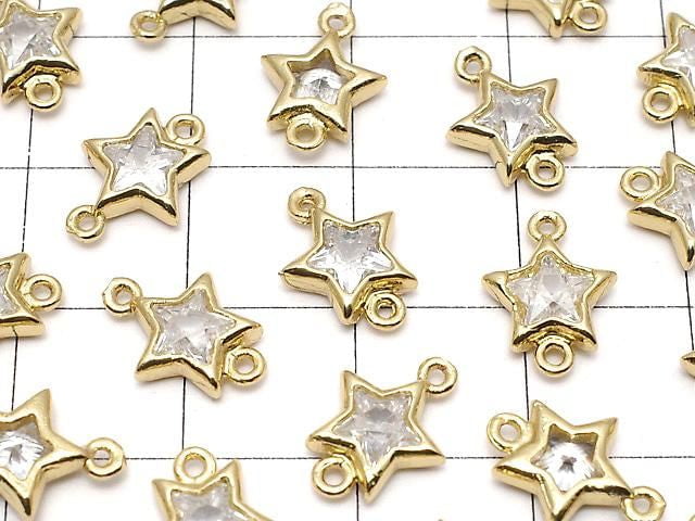 Metal Star Both Side Charms, Gold Color (with CZ), 5 Pieces