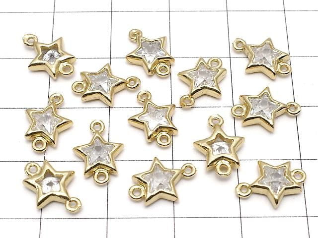 Metal Star Both Side Charms, Gold Color (with CZ), 5 Pieces
