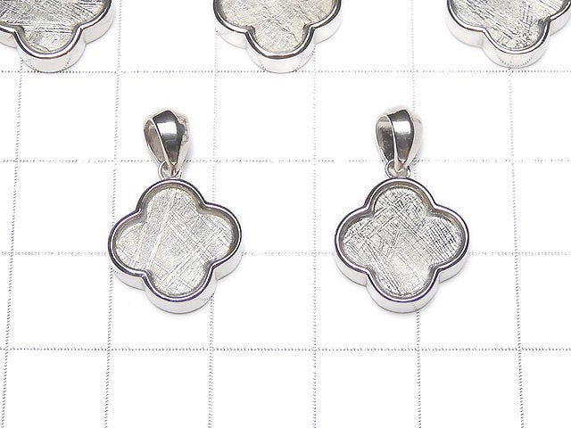 Meteorite (Muonionalusta) Clover Pendant 14 x 14 x 4 mm Silver 925
